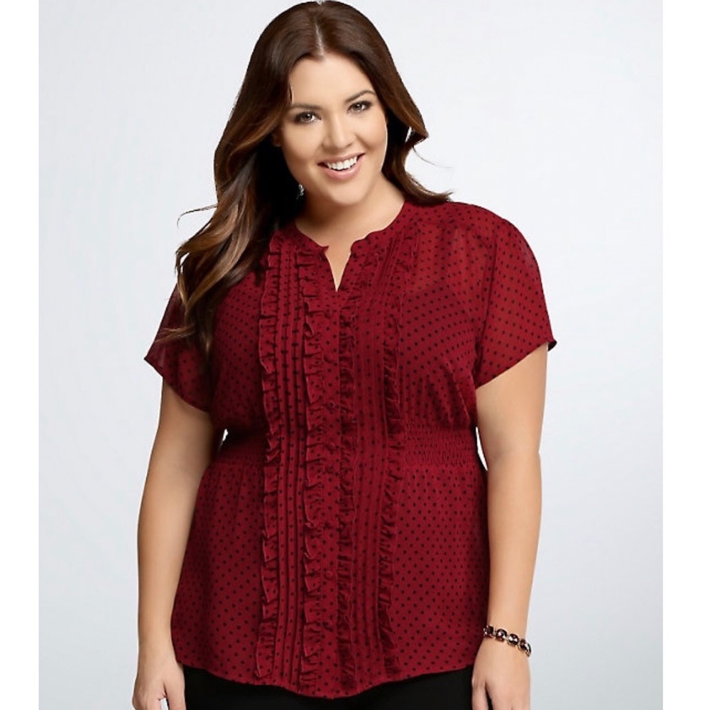 Torrid Women's Red Sheer Polka Dot Blouse 1094 - Picture 1 of 7